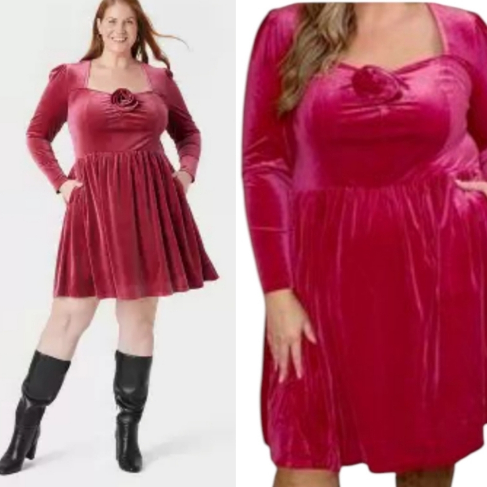 NWT Ava & Viv Velvet Dress In Cherry Splash Size 2X 🩷
